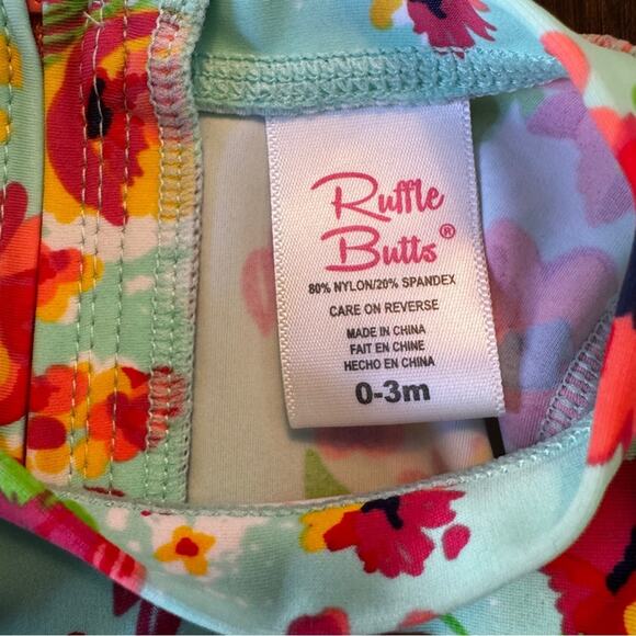 Ruffle Butts Painted Flowers Long Sleeve One-Piece Rashguard Swimsuit Size 0-3 M - Picture 8 of 8